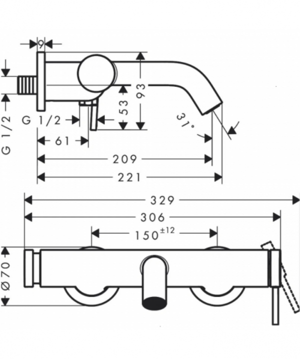Змішувач для ванни Hansgrohe Tecturis S, колір білий матовий (73422700)