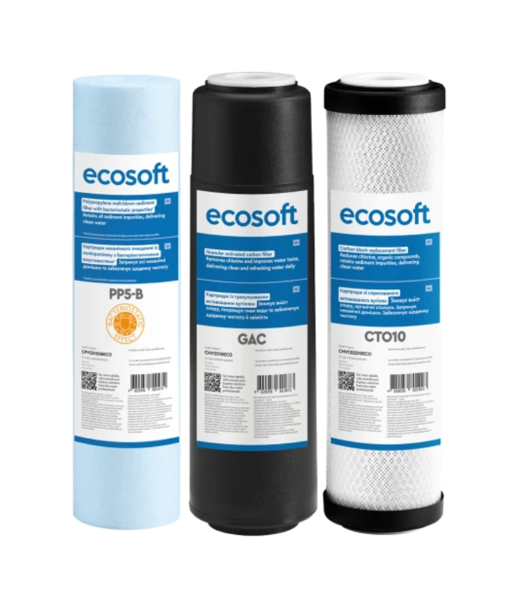 Покращений комплект картриджів Ecosoft 1-2-3 для фільтрів зворотного осмосу (CHV3ECO) Покращений комплект картриджів Ecosoft 1-2-3 для фільтрів зворотного осмосу (CHV3ECO)